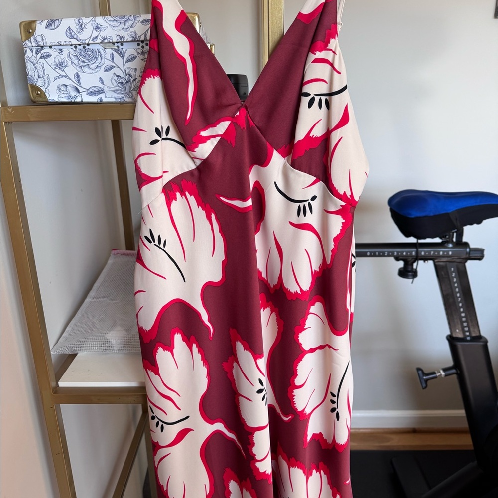 Anthropologie Red and White Floral Dress Size Small
